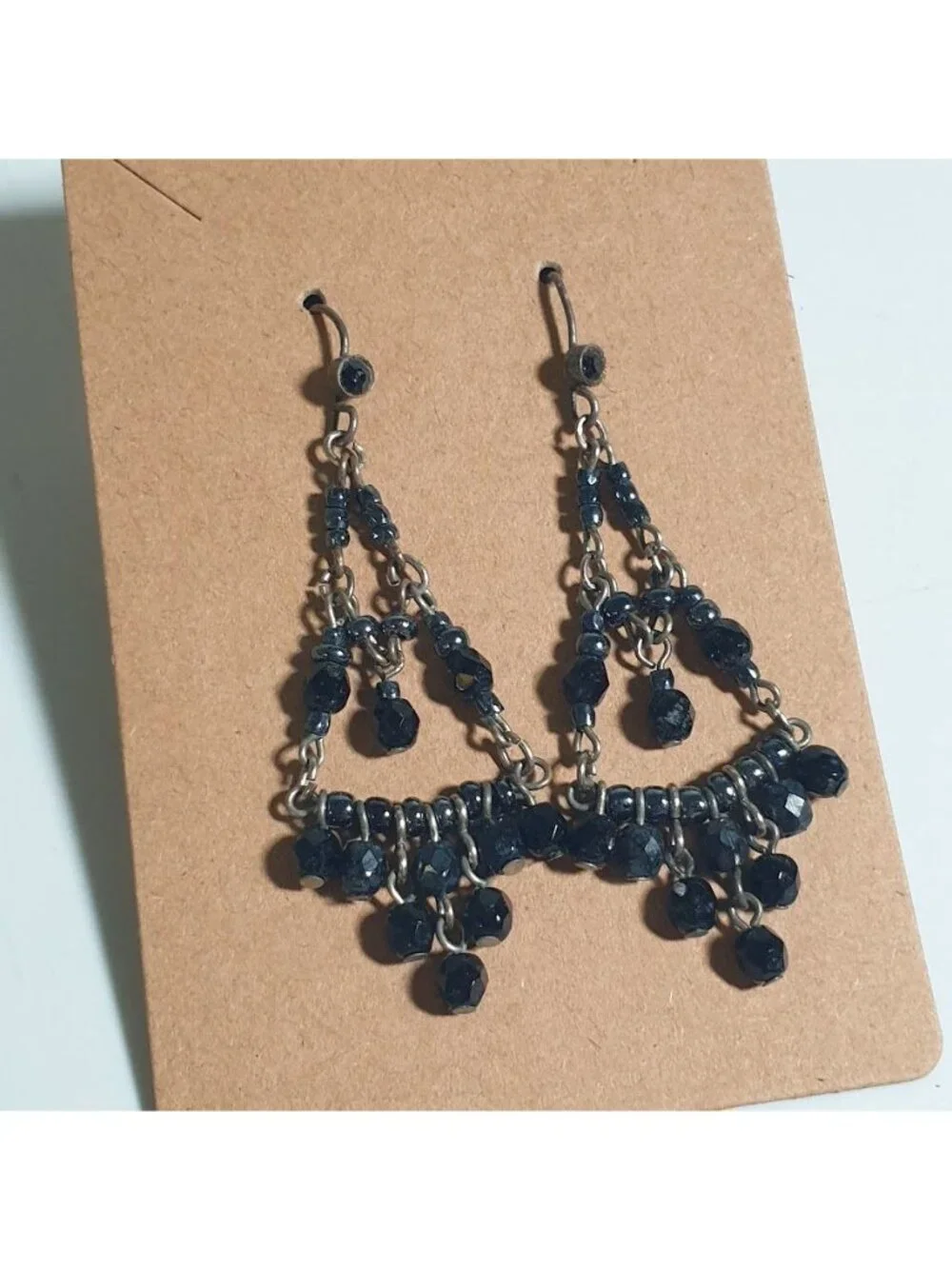Elegant Black Bead Chandelier Drop Earrings Lightweight Cascading Design Gift